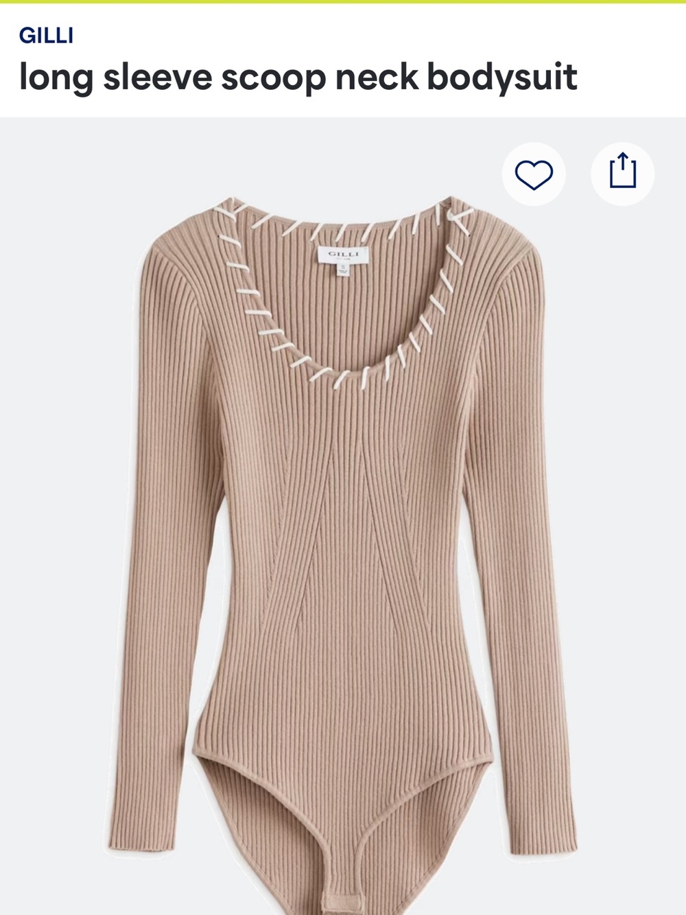 Gilli Ribbed Long Sleeve Scoop Neck Bodysuit - Beige Taupe🥯